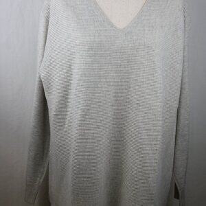 Ella Moss Grey XL Long Sleeve V Neck Pullover Sweater Body Ribbed Sleeves Plain